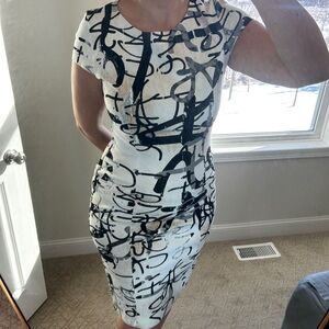 MaxMara Black and White Abstract Midi Dress